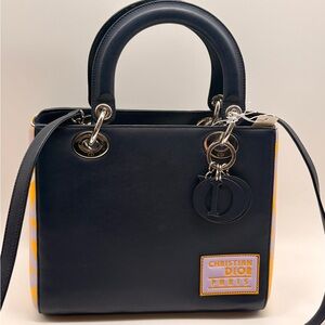 Dior Lady Dior Medium Navy Blue Smooth Lambskin with Gold Hardware & Dustbag